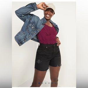 High-Waisted Slouchy Straight Cut-Off Black Jean Shorts for Women